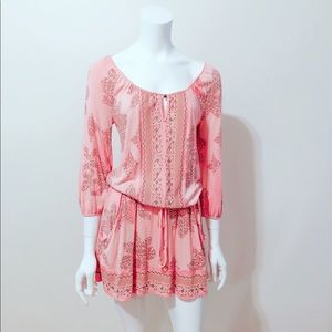 Coral 3/4 sleeve drawstring dress